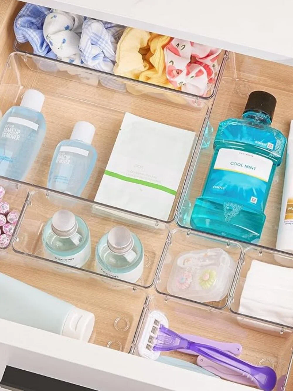 25 PCS Clear Plastic Drawer Organizers Set, 4-Size Versatile Bathroom and Vanity